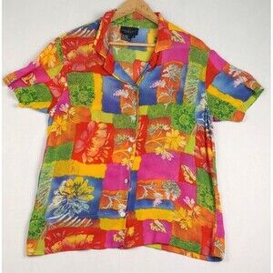 Carole Little Sport Shirt Women M Multicolor Floral‎ Rayon Button Front Blouse